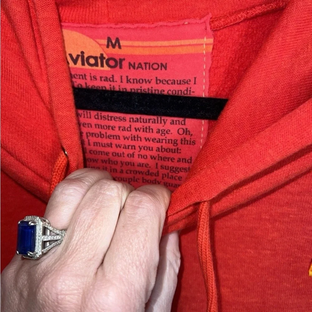 Aviator Nation Red Hoodie with Embroidered Lightening Bolts Medium - Picture 4 of 6